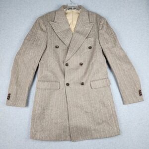Unbranded Overcoat Mens Size XS Tan Herringbone Double Breasted Peak Lapel